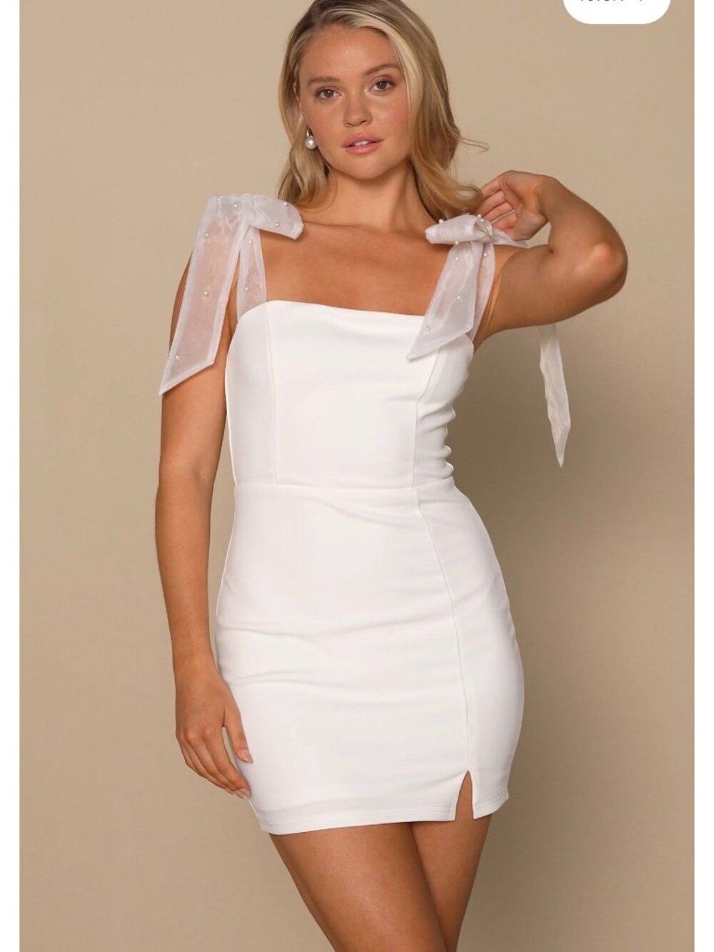 Lulus Beaming Perfection White Pearl Organza Tie-Strap Mini Dress Size L NWT